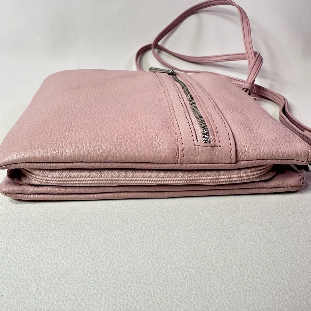 NEW Women's Gianni Bernini Pink Rose Triple Zip Dasher Leather Crossbody - Picture 8 of 12